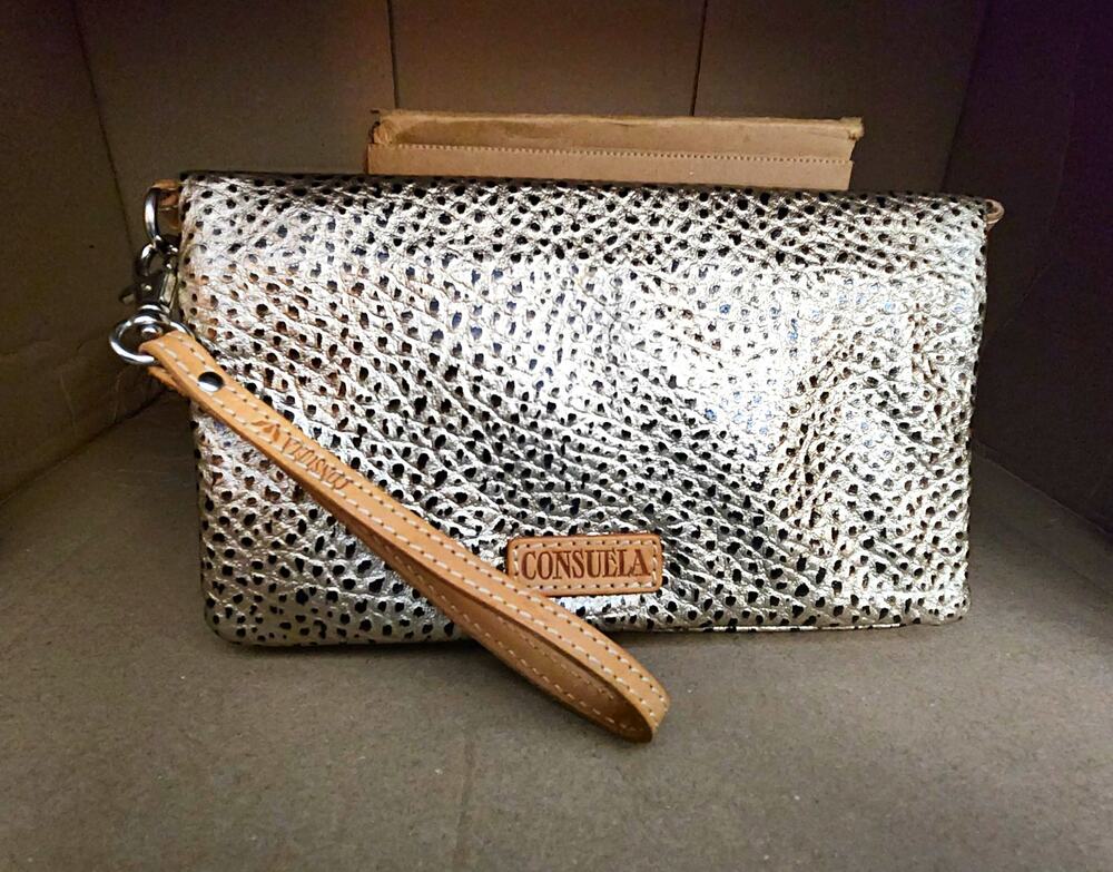 Consuela Wesley Slim Wallet Metallic Gold Black Cheetah Animal Print Wristlet